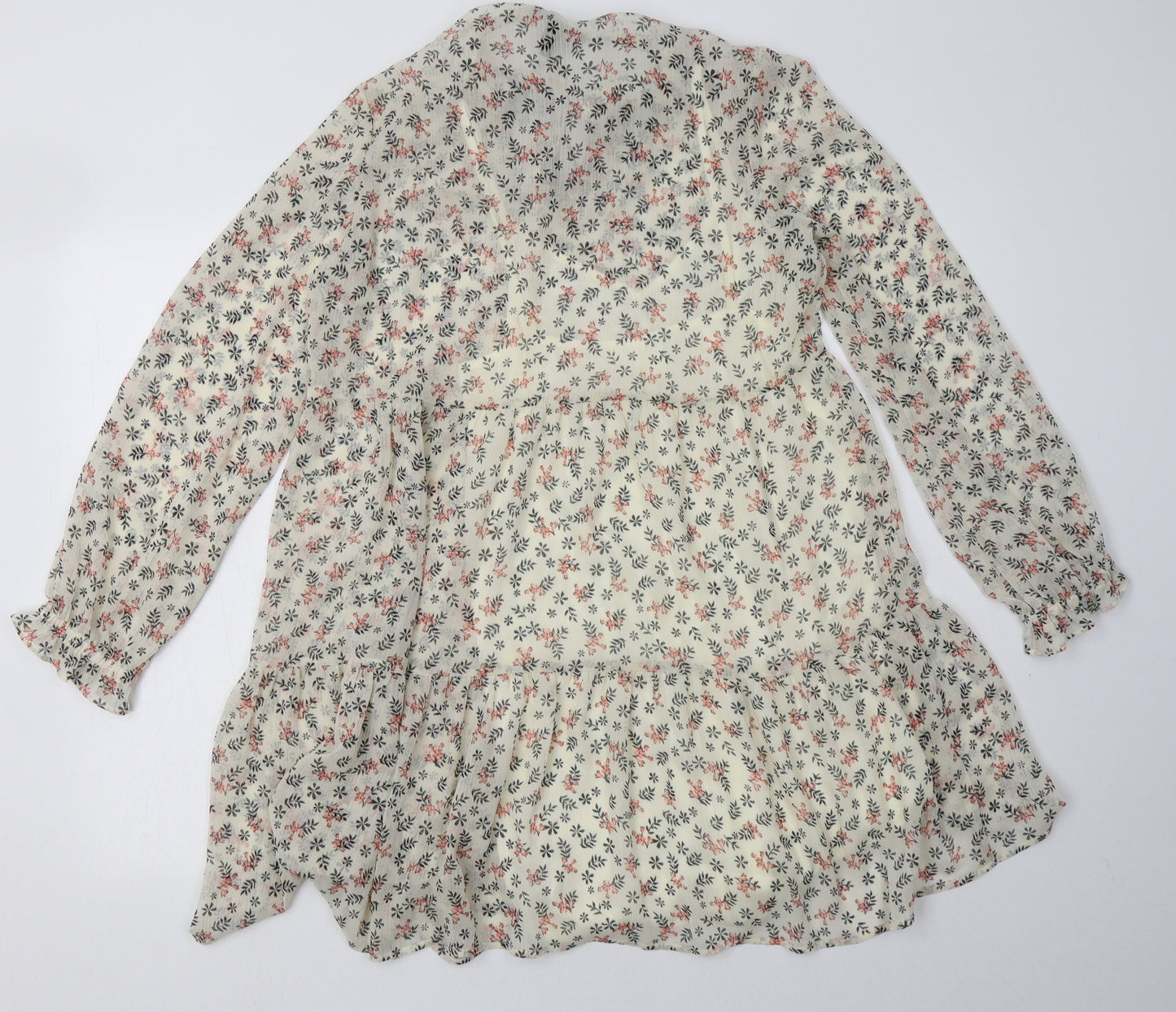 New Look Womens Beige Floral Polyester A-Line  Size 10  Crew Neck Tie