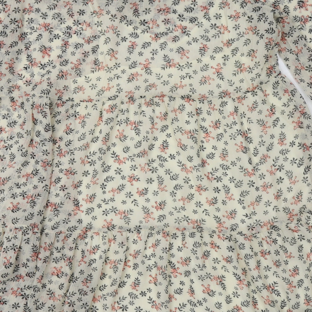 New Look Womens Beige Floral Polyester A-Line  Size 10  Crew Neck Tie