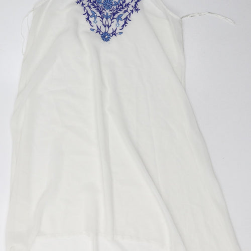 Peacocks Womens White Floral Polyester A-Line  Size S  Scoop Neck Pullover