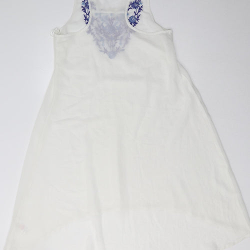 Peacocks Womens White Floral Polyester A-Line  Size S  Scoop Neck Pullover