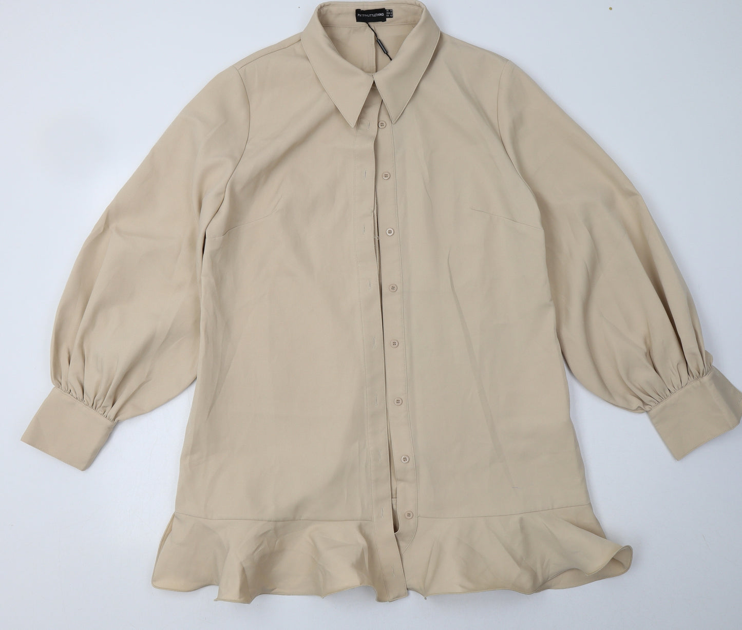 PRETTYLITTLETHING Womens Beige  Polyester Shirt Dress  Size 14  Collared Button