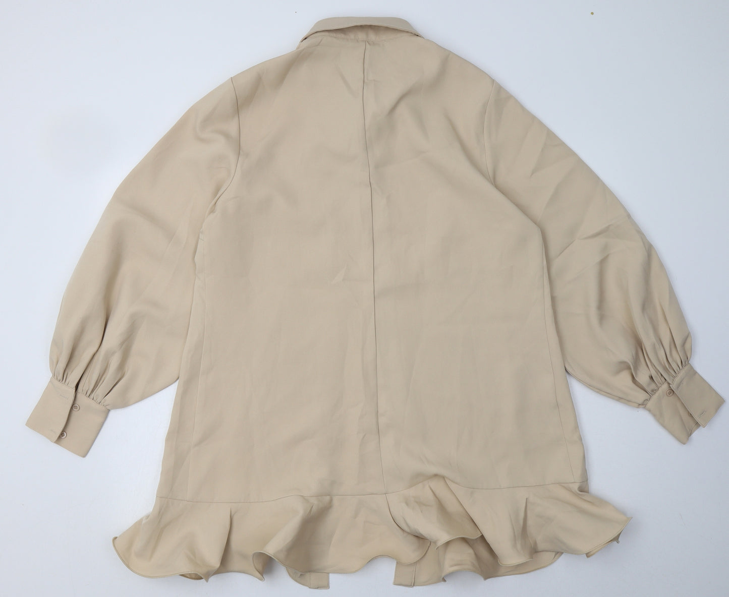 PRETTYLITTLETHING Womens Beige  Polyester Shirt Dress  Size 14  Collared Button