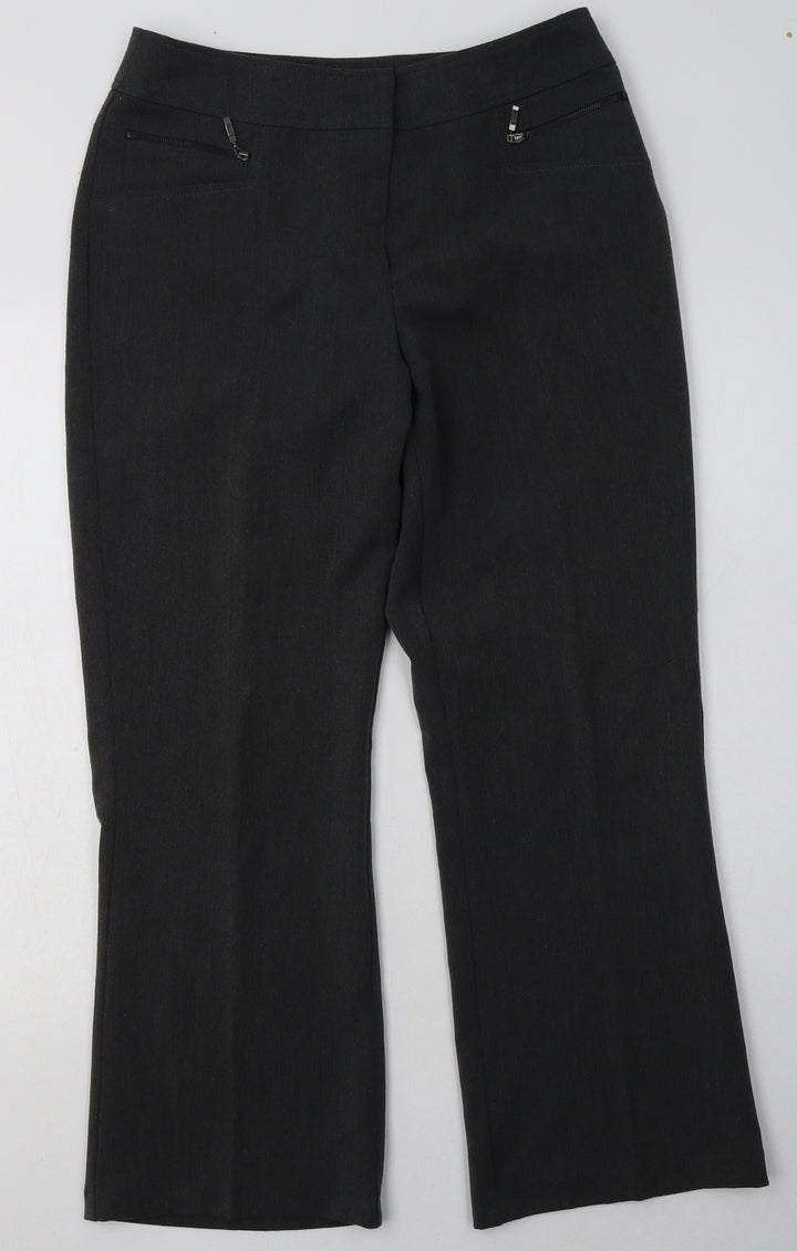 BHS Womens Grey Polyester Trousers Size 12 L30 in Regular Hook & Eye