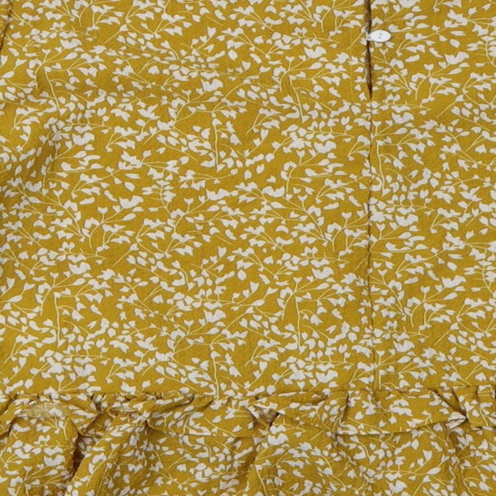 VILA Womens Yellow Floral Polyester Basic Blouse Size 10 Crew Neck
