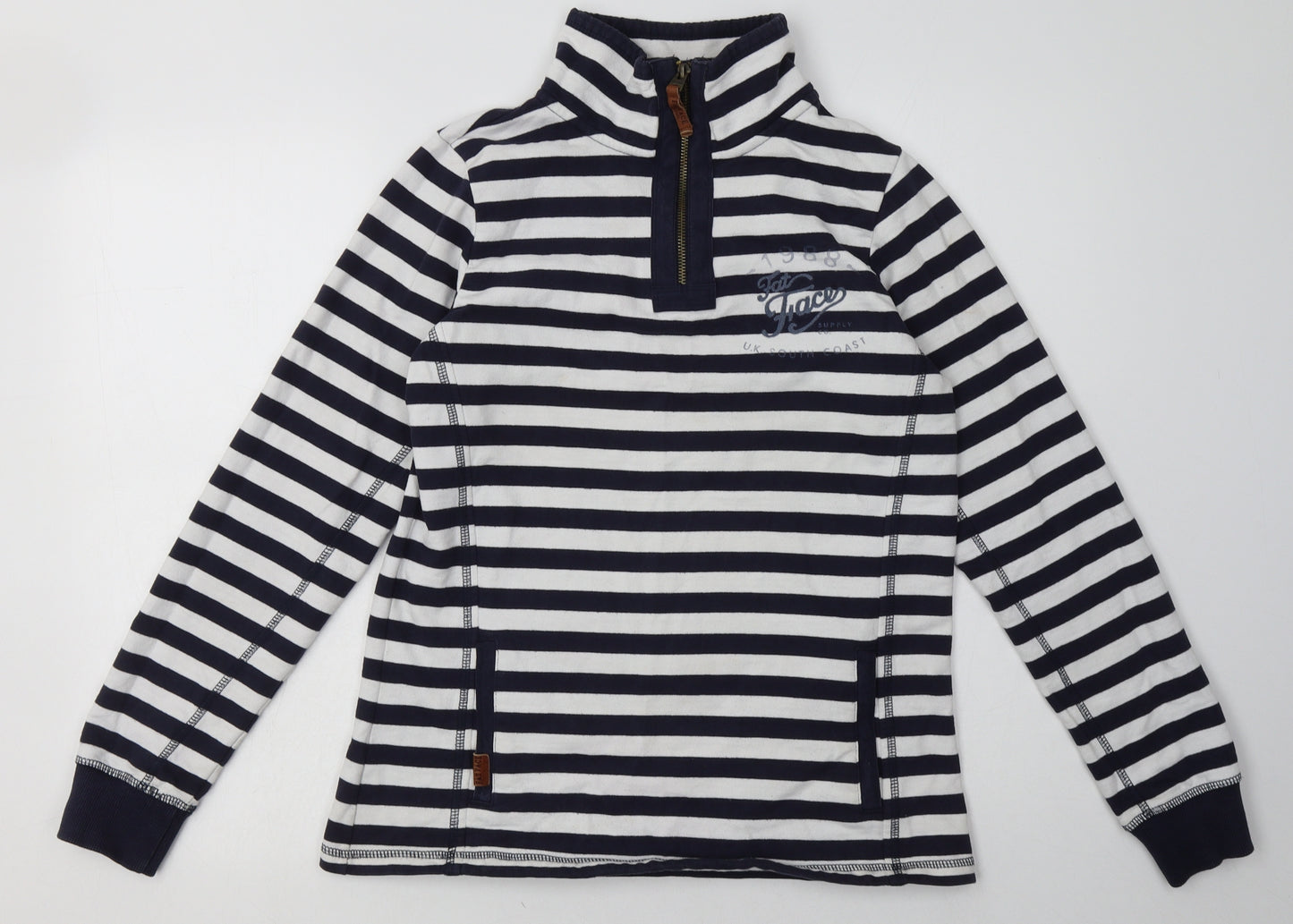 fatface Womens Blue Striped Cotton Pullover Sweatshirt Size 12  Zip