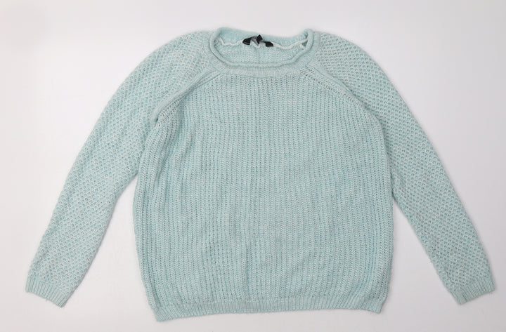 New Look Womens Blue Acrylic Pullover Sweatshirt Size 12 Pullover