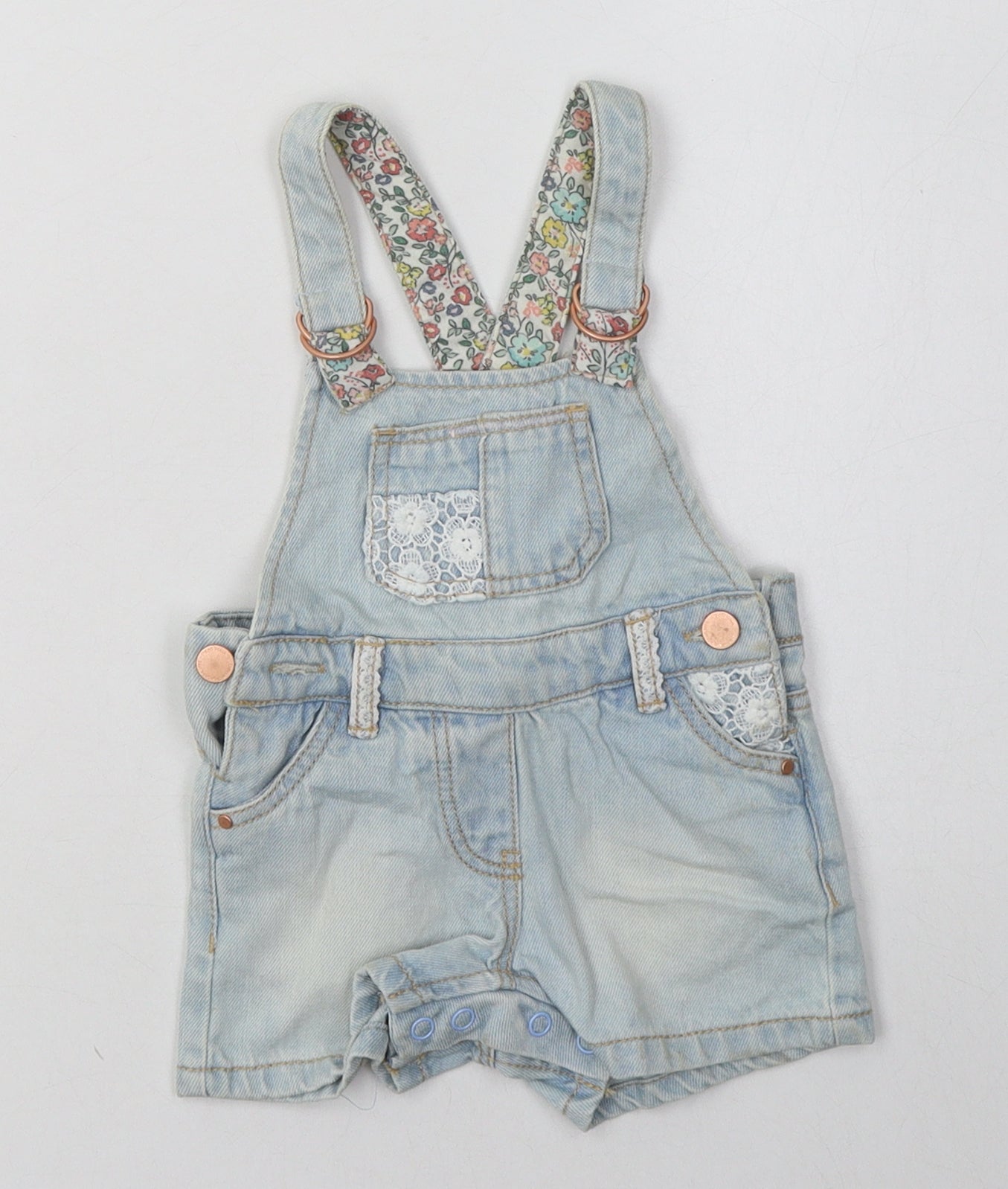 NEXT Girls Blue  Cotton Dungaree Outfit/Set Size 3-6 Months  Button