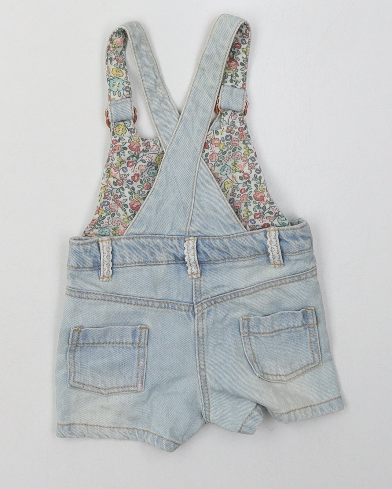 NEXT Girls Blue  Cotton Dungaree Outfit/Set Size 3-6 Months  Button