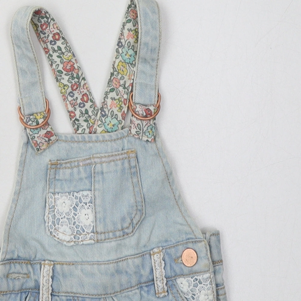 NEXT Girls Blue  Cotton Dungaree Outfit/Set Size 3-6 Months  Button