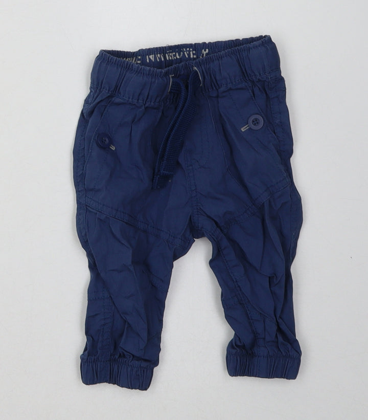 NEXT Boys Blue Cotton Capri Trousers Size 3-6 Months Tie