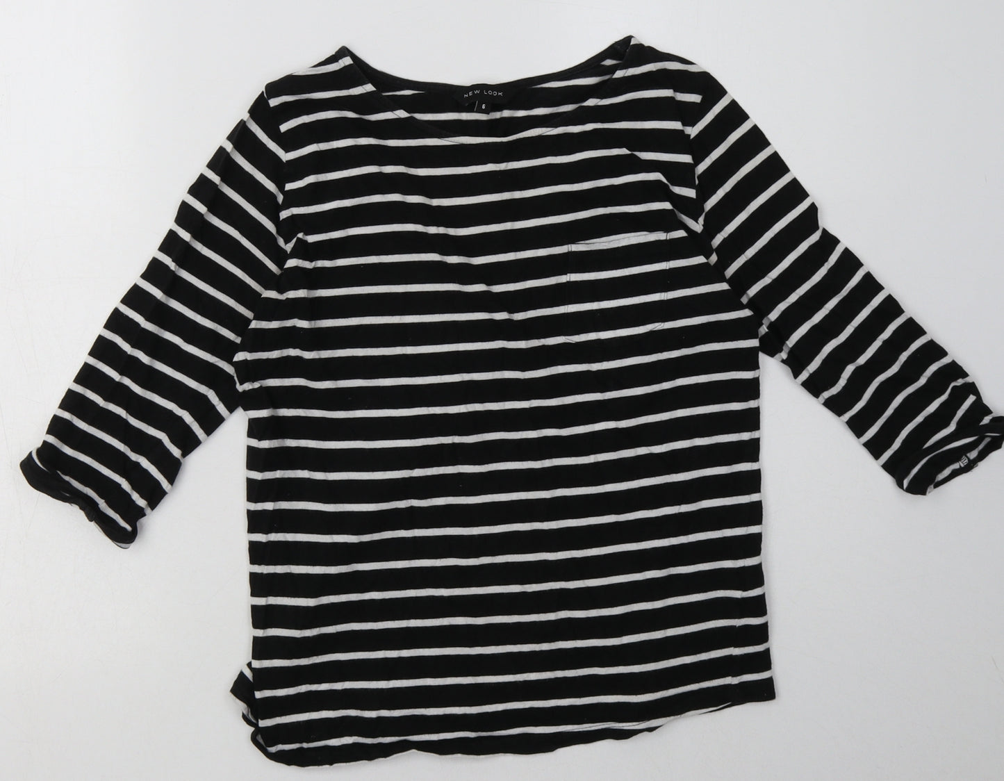 New Look Womens Black Striped Cotton Pullover Sweatshirt Size 6  Pullover
