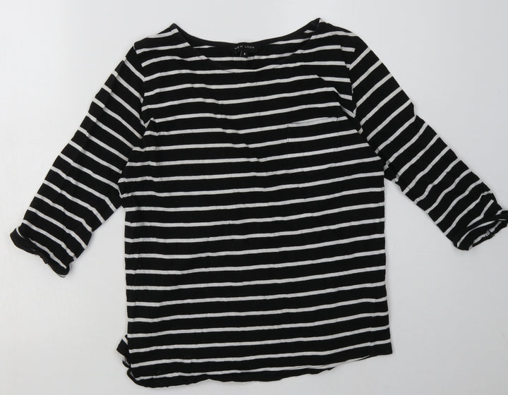 New Look Womens Black Striped Cotton Pullover Sweatshirt Size 6  Pullover