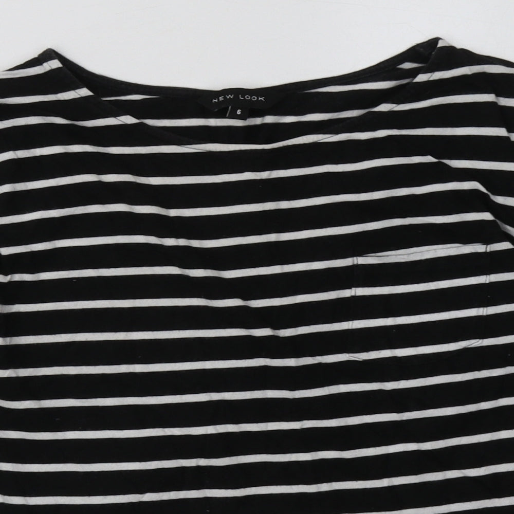 New Look Womens Black Striped Cotton Pullover Sweatshirt Size 6  Pullover