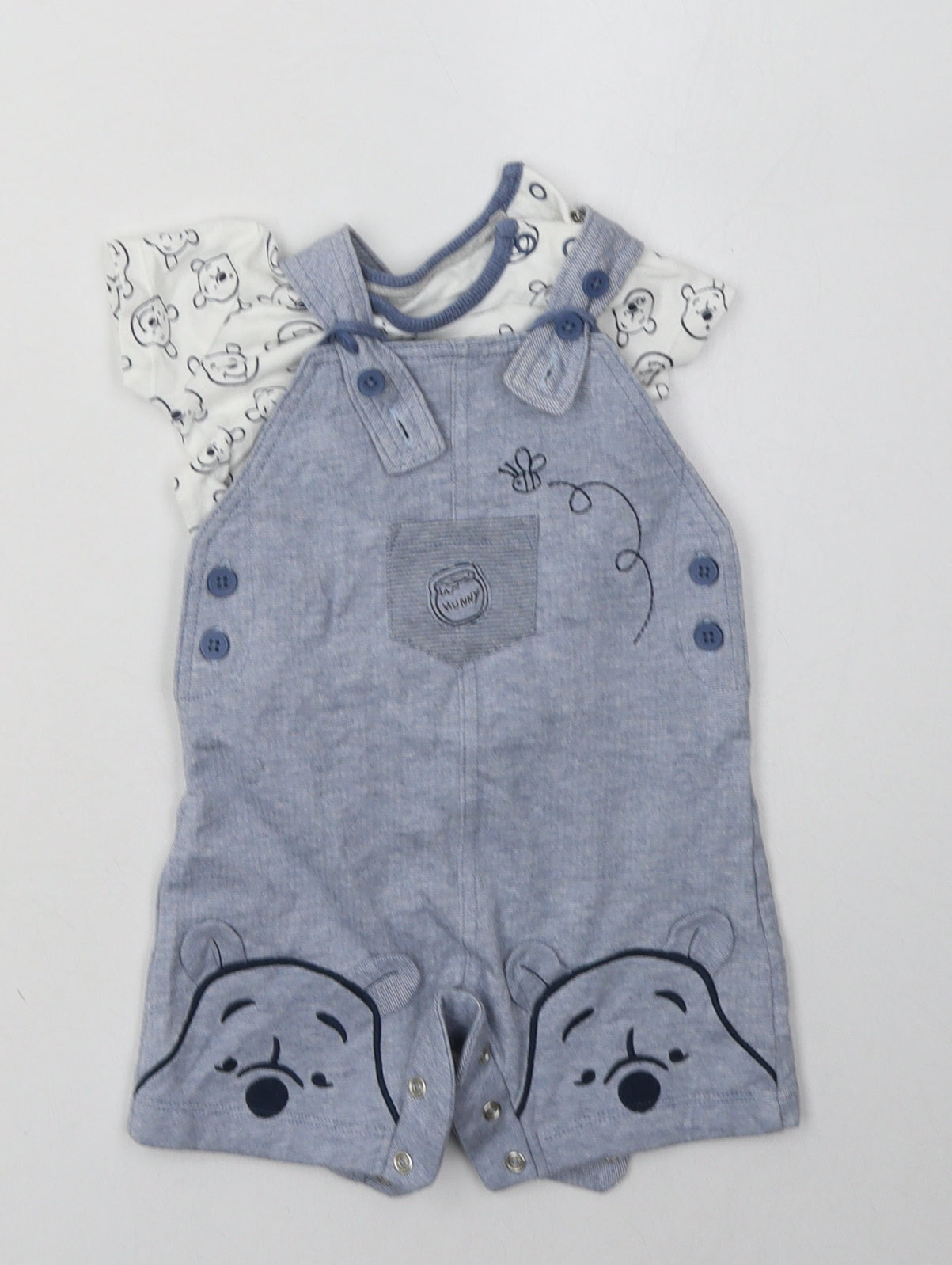 George Boys Blue Geometric Cotton Dungaree One-Piece Size 3-6 Months  Button - Winnie The Pooh