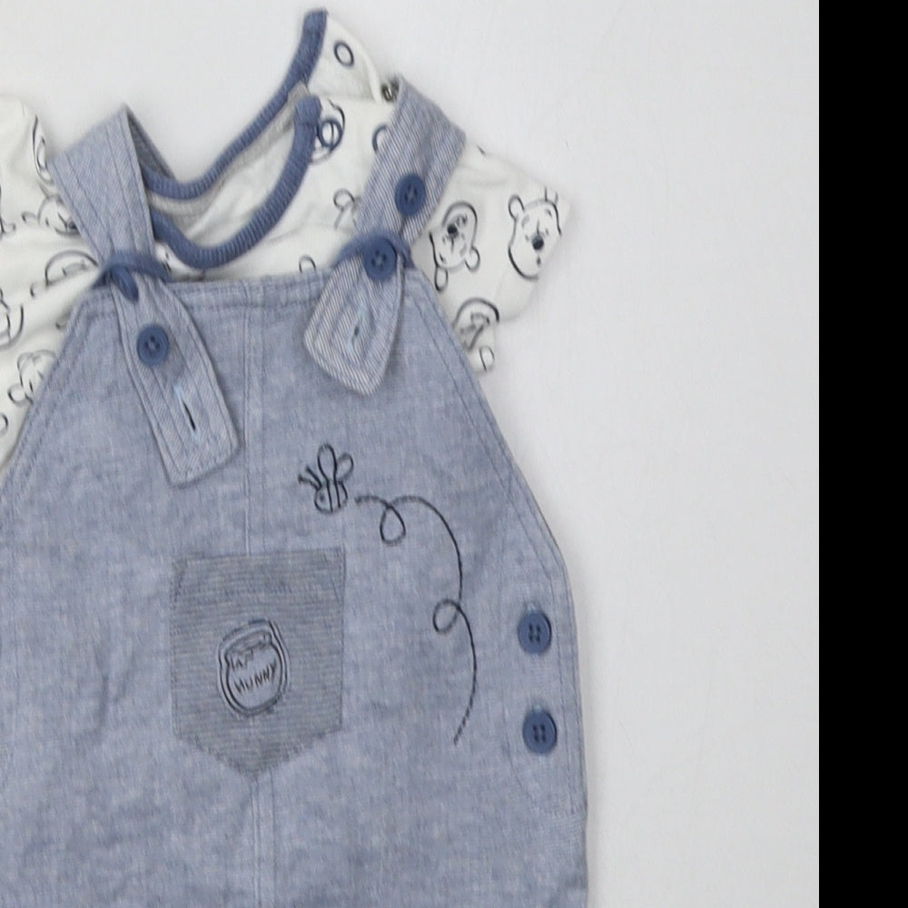 George Boys Blue Geometric Cotton Dungaree One-Piece Size 3-6 Months  Button - Winnie The Pooh