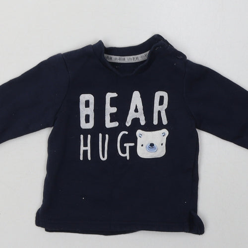 F&F Boys Blue  Cotton Basic Casual Size 3-6 Months Crew Neck Pullover - bear hug