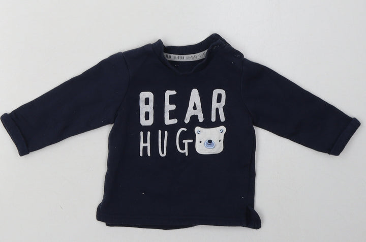 F&F Boys Blue Cotton Basic Casual Size 3-6 Months Crew Neck Pullover - bear hug