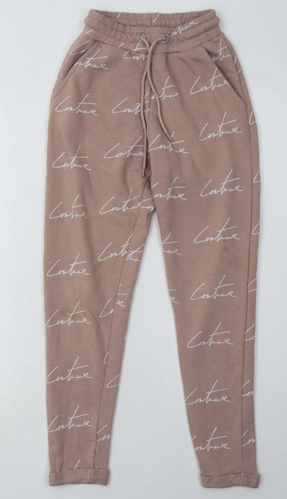 The Couture Club Womens Pink Geometric Cotton Jogger Trousers Size 2XS L26 in Regular Tie