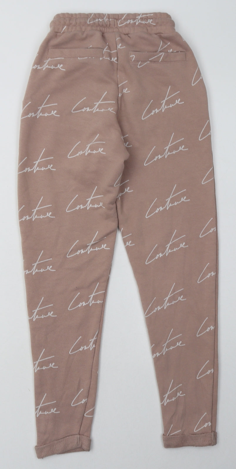 The Couture Club Womens Pink Geometric Cotton Jogger Trousers Size 2XS L26 in Regular Tie