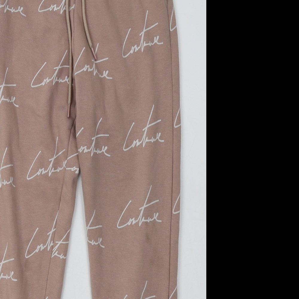 The Couture Club Womens Pink Geometric Cotton Jogger Trousers Size 2XS L26 in Regular Tie