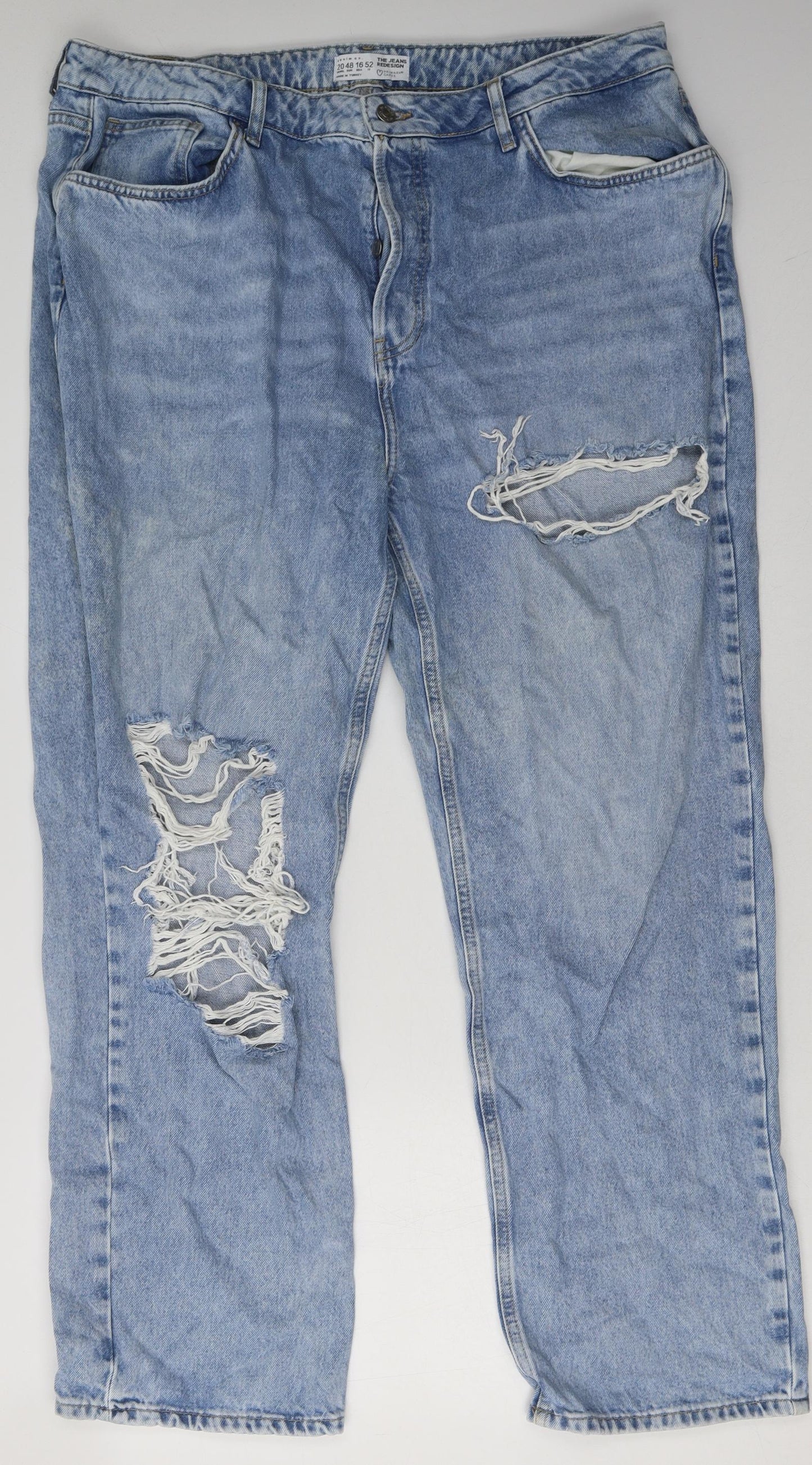 Primark Womens Blue  Cotton Mom Jeans Size 20 L32 in Regular Button