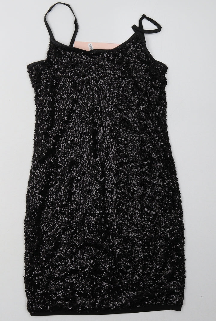 Sweewe Womens Black Polyester Bodycon Size S Scoop Neck Pullover - Sequin Detail