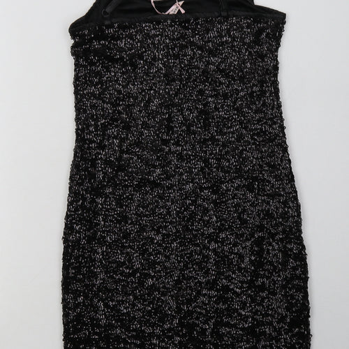 Sweewe Womens Black  Polyester Bodycon  Size S  Scoop Neck Pullover - Sequin Detail