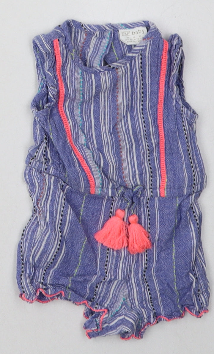 F&F Girls Black Striped Cotton Bodysuit Outfit/Set Size 0-3 Months Button