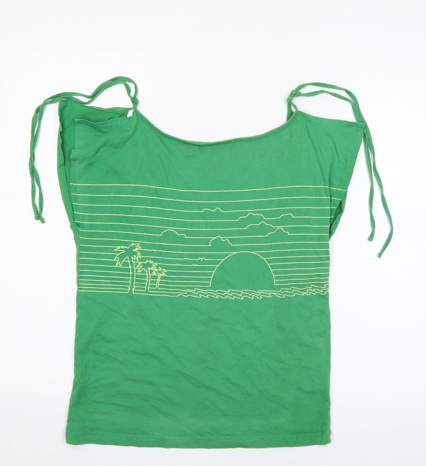 Miss Selfridge Womens Green  Cotton Basic T-Shirt Size 12 Boat Neck