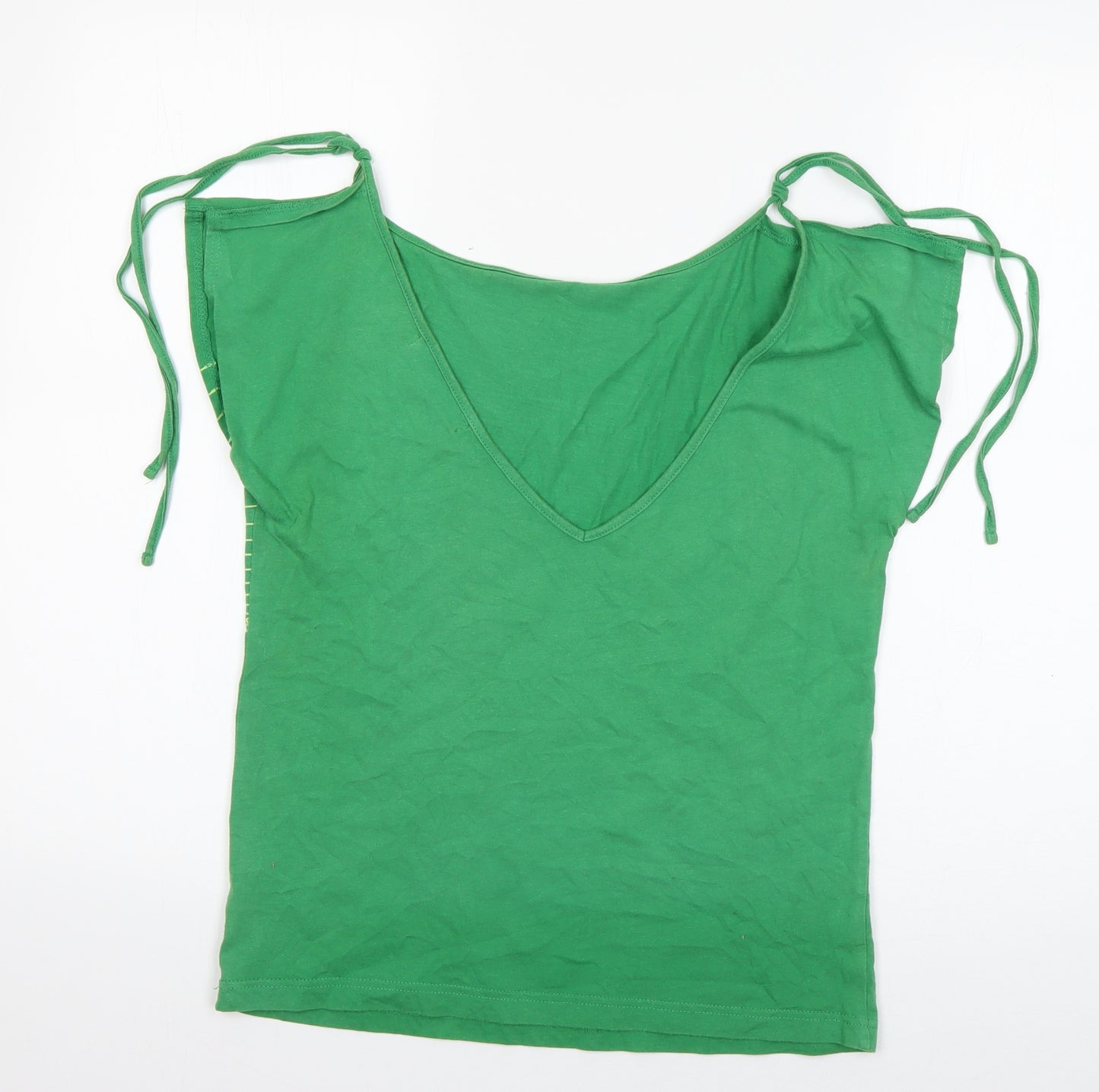 Miss Selfridge Womens Green  Cotton Basic T-Shirt Size 12 Boat Neck