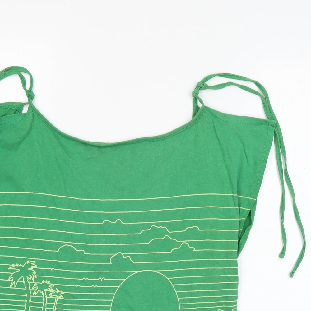 Miss Selfridge Womens Green  Cotton Basic T-Shirt Size 12 Boat Neck
