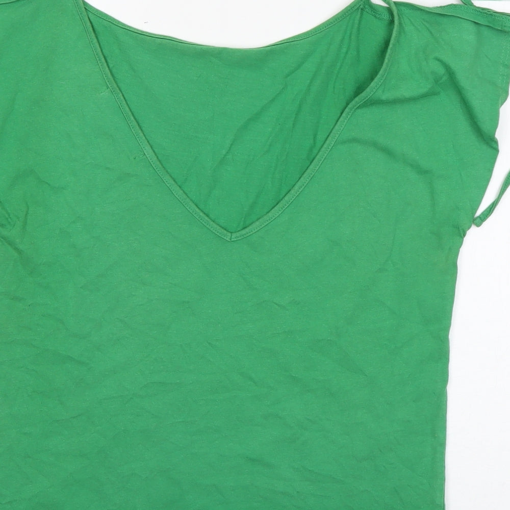 Miss Selfridge Womens Green  Cotton Basic T-Shirt Size 12 Boat Neck