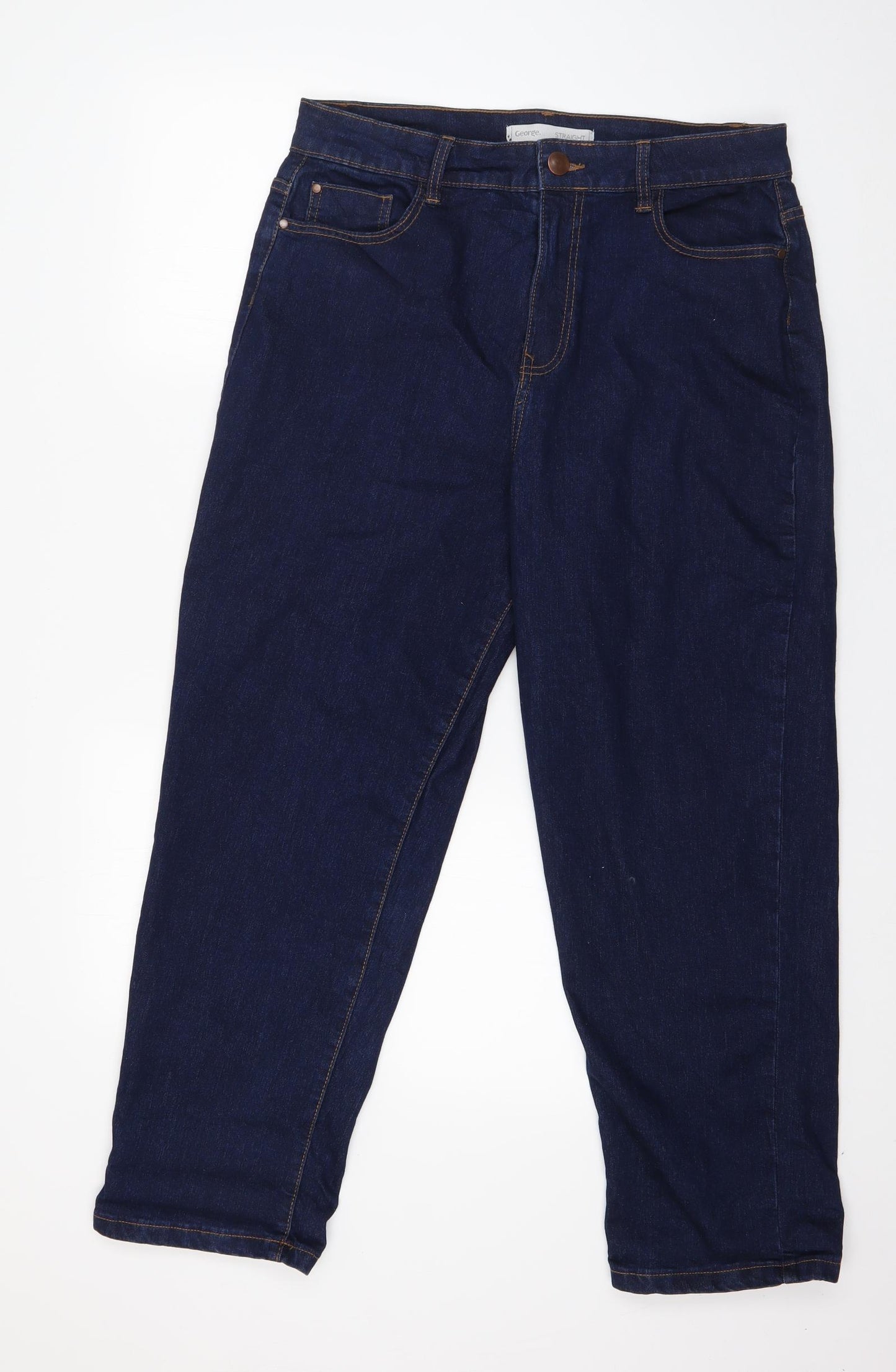 George Womens Blue  Cotton Straight Jeans Size 16 L26 in Regular Button