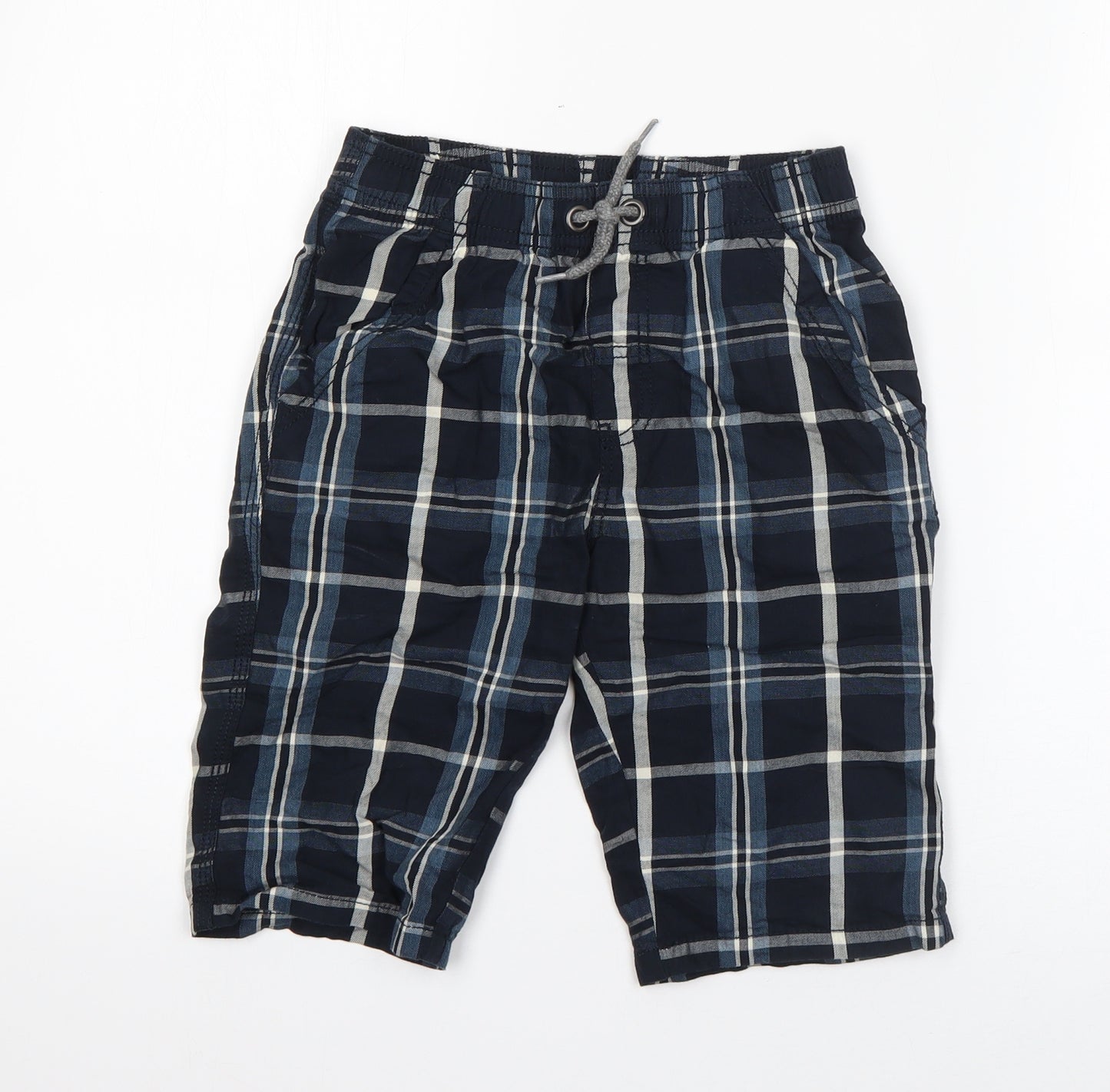 TU Boys Blue Check Cotton Bermuda Shorts Size 8 Years  Regular Drawstring