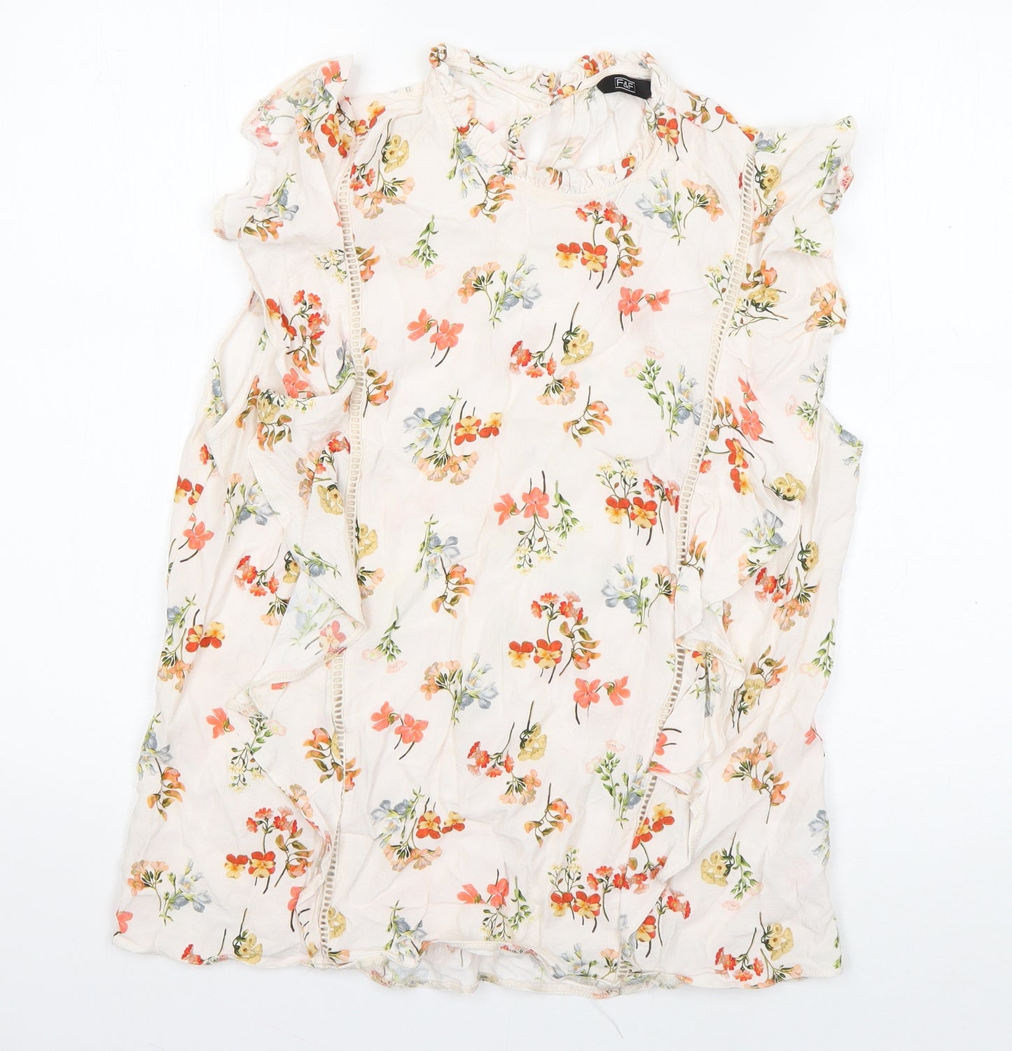F&F Womens Ivory Floral Viscose Basic Blouse Size 16 Round Neck