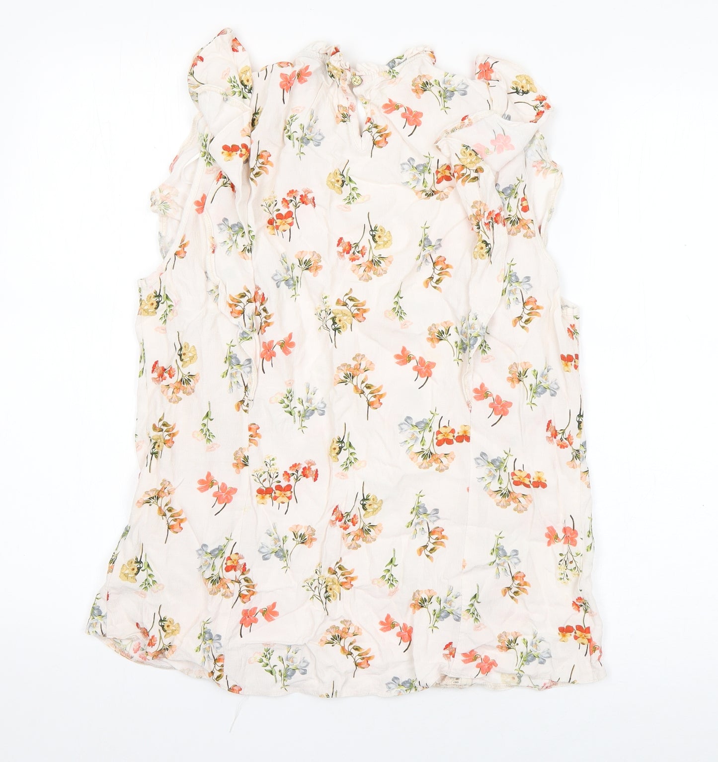 F&F Womens Ivory Floral Viscose Basic Blouse Size 16 Round Neck
