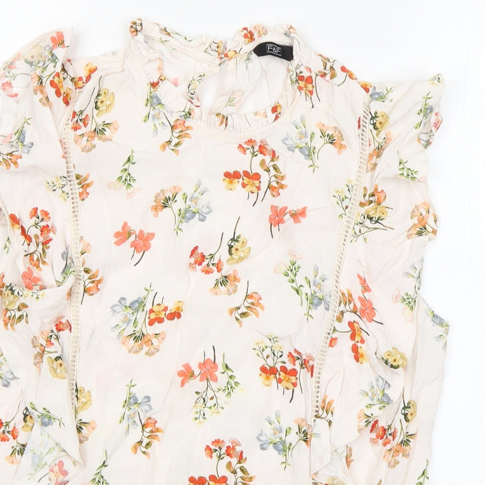 F&F Womens Ivory Floral Viscose Basic Blouse Size 16 Round Neck