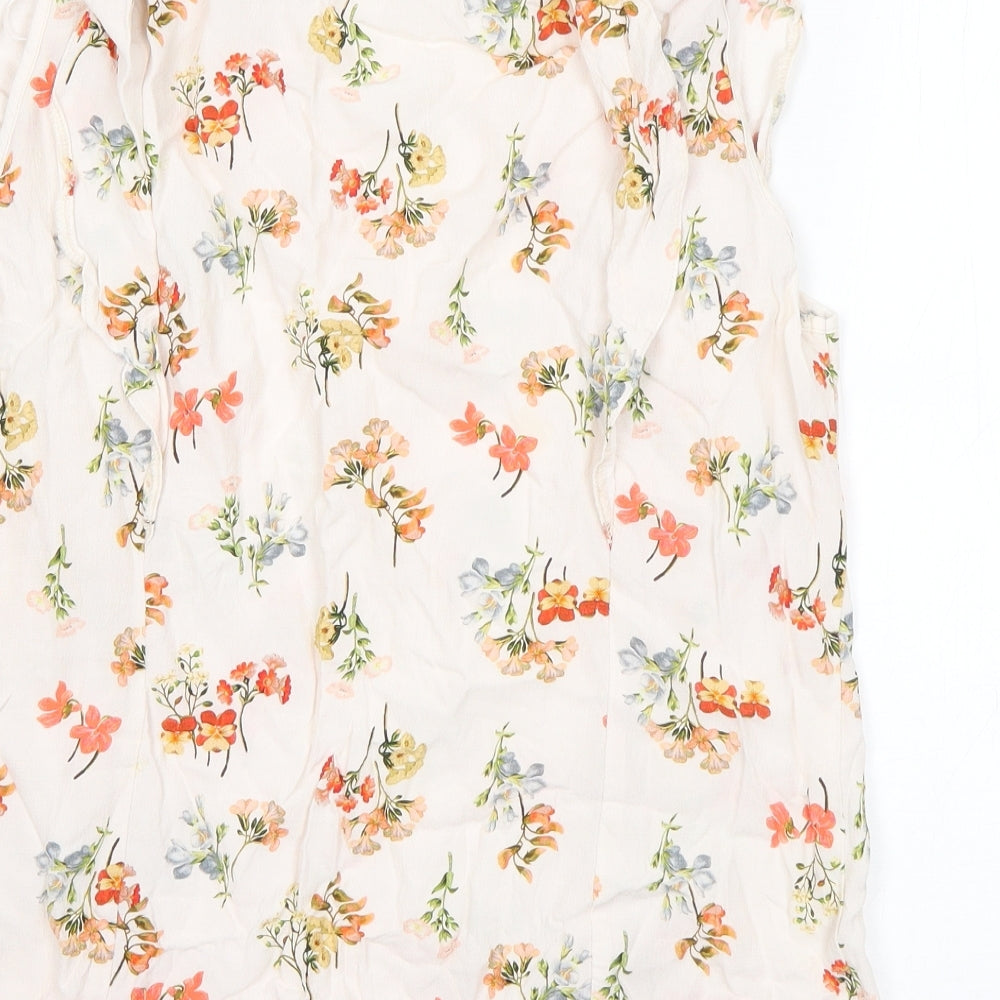 F&F Womens Ivory Floral Viscose Basic Blouse Size 16 Round Neck