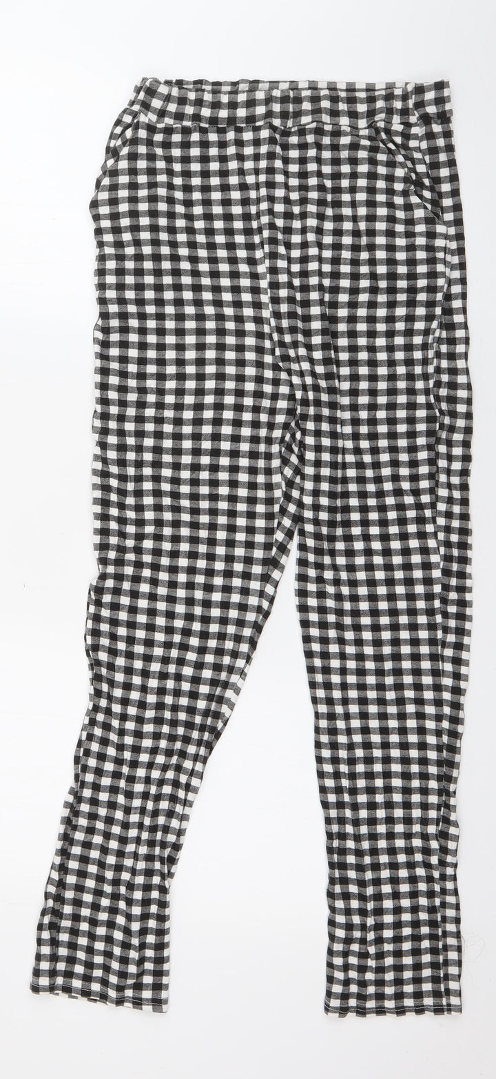 PRETTYLITTLETHING Womens Black Check Polyester Trousers  Size 12 L26 in Regular