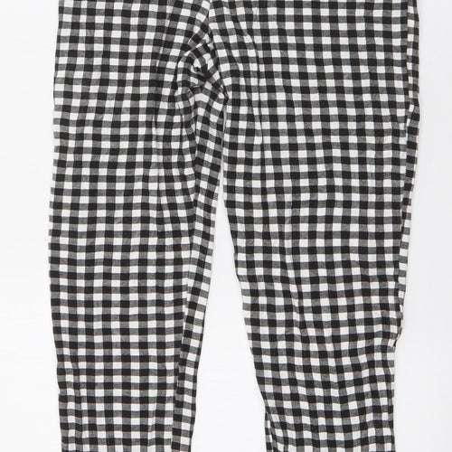PRETTYLITTLETHING Womens Black Check Polyester Trousers  Size 12 L26 in Regular