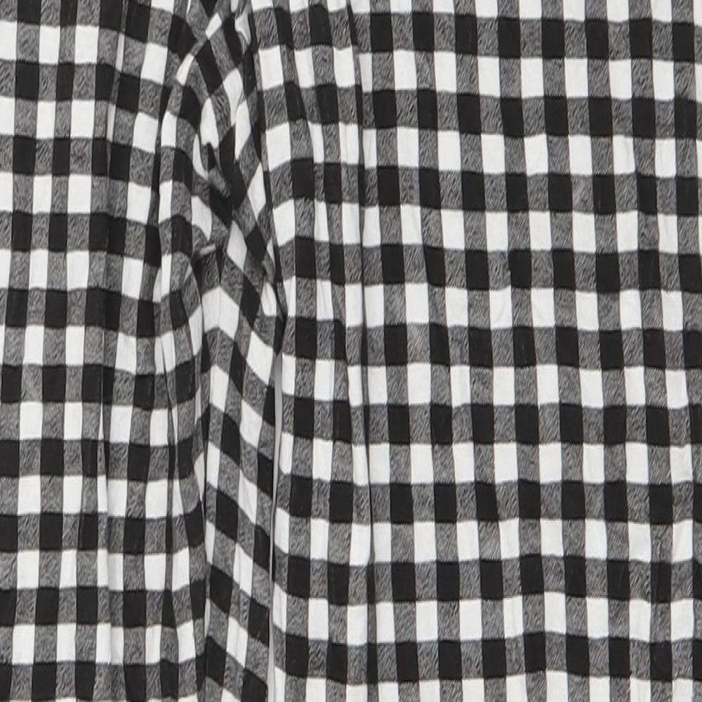 PRETTYLITTLETHING Womens Black Check Polyester Trousers  Size 12 L26 in Regular