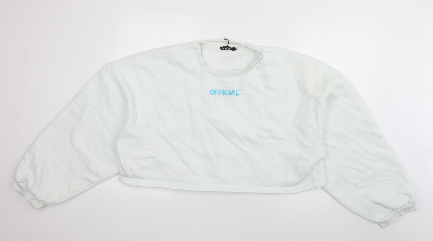 Boohoo Womens Ivory  Cotton Pullover Sweatshirt Size 14  Pullover - Official