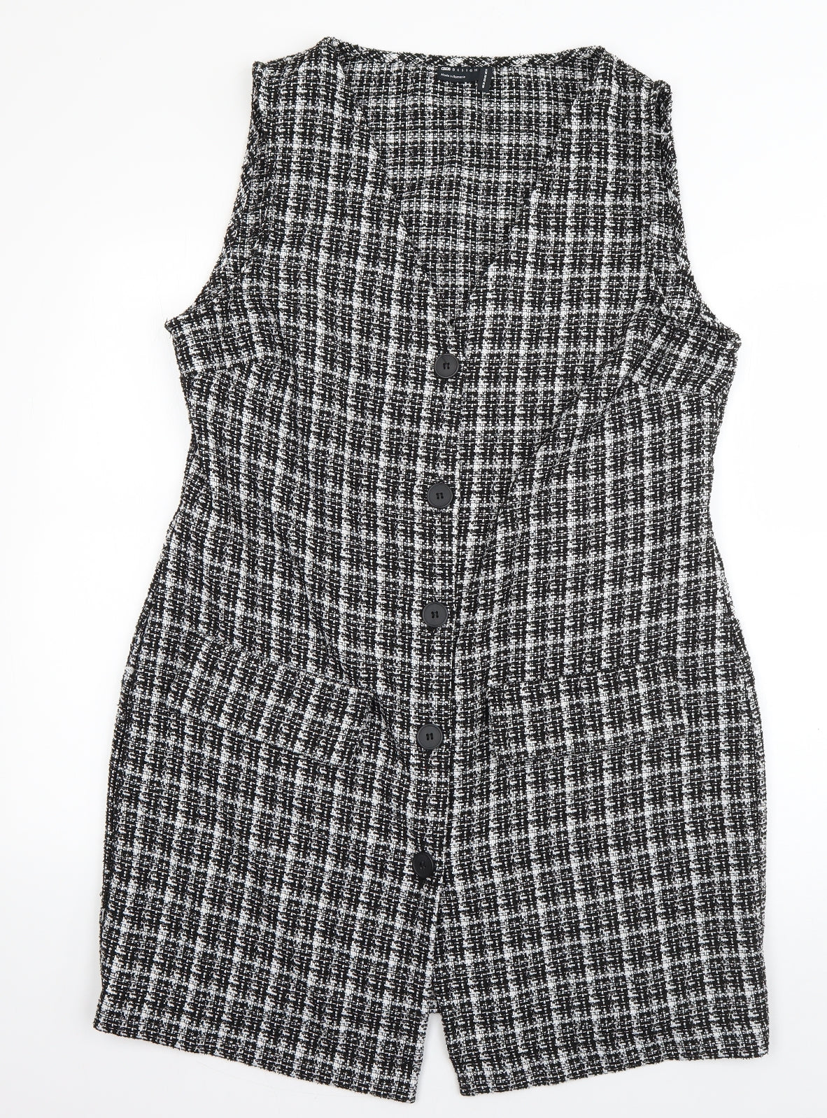 ASOS Womens Black Plaid Polyester Pinafore/Dungaree Dress  Size 18  V-Neck Pullover