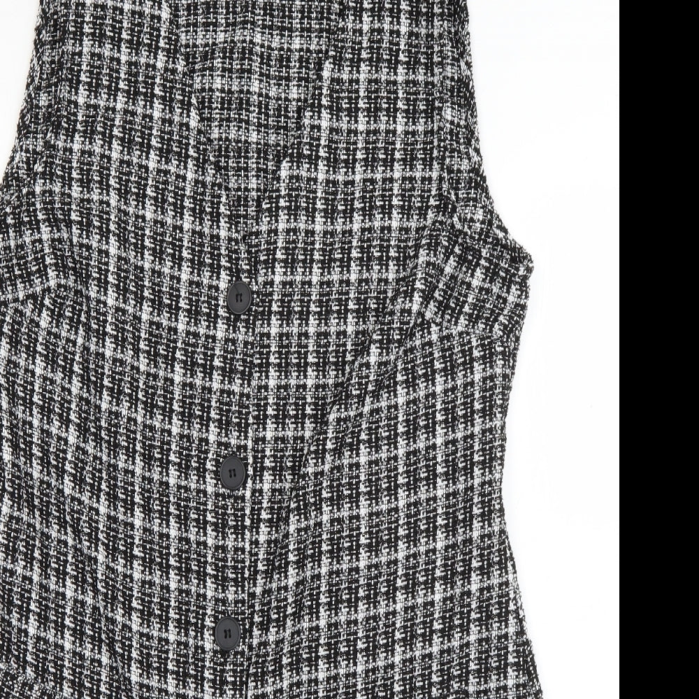 ASOS Womens Black Plaid Polyester Pinafore/Dungaree Dress  Size 18  V-Neck Pullover