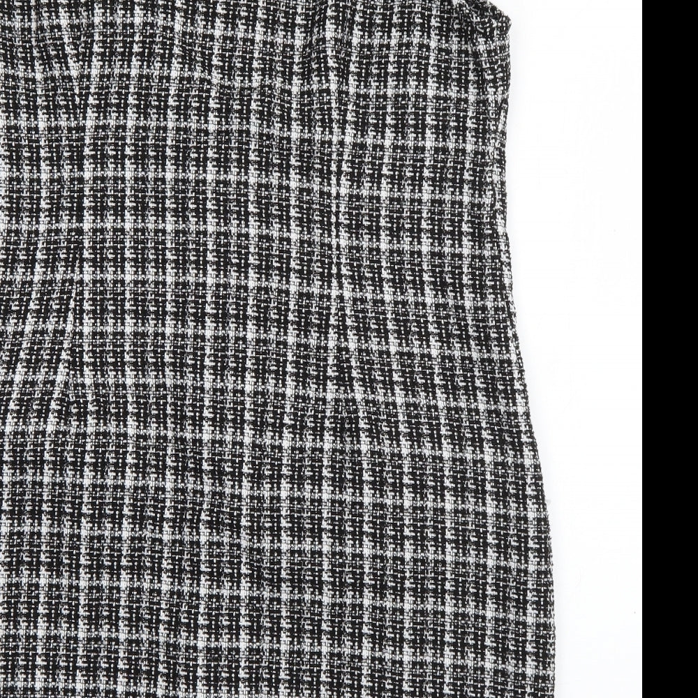 ASOS Womens Black Plaid Polyester Pinafore/Dungaree Dress  Size 18  V-Neck Pullover