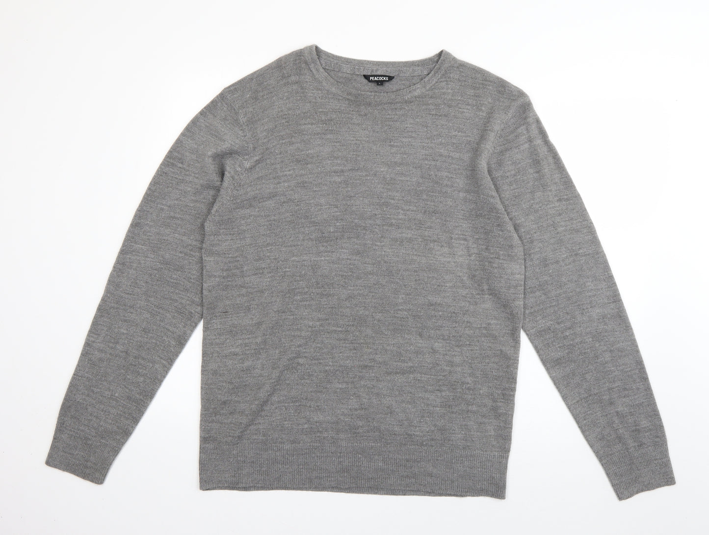 Peacocks Womens Grey Round Neck  Acrylic Pullover Jumper Size L