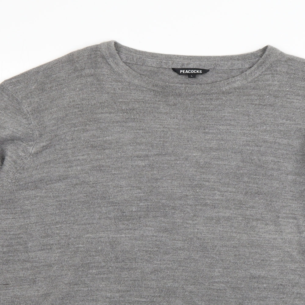 Peacocks Womens Grey Round Neck  Acrylic Pullover Jumper Size L
