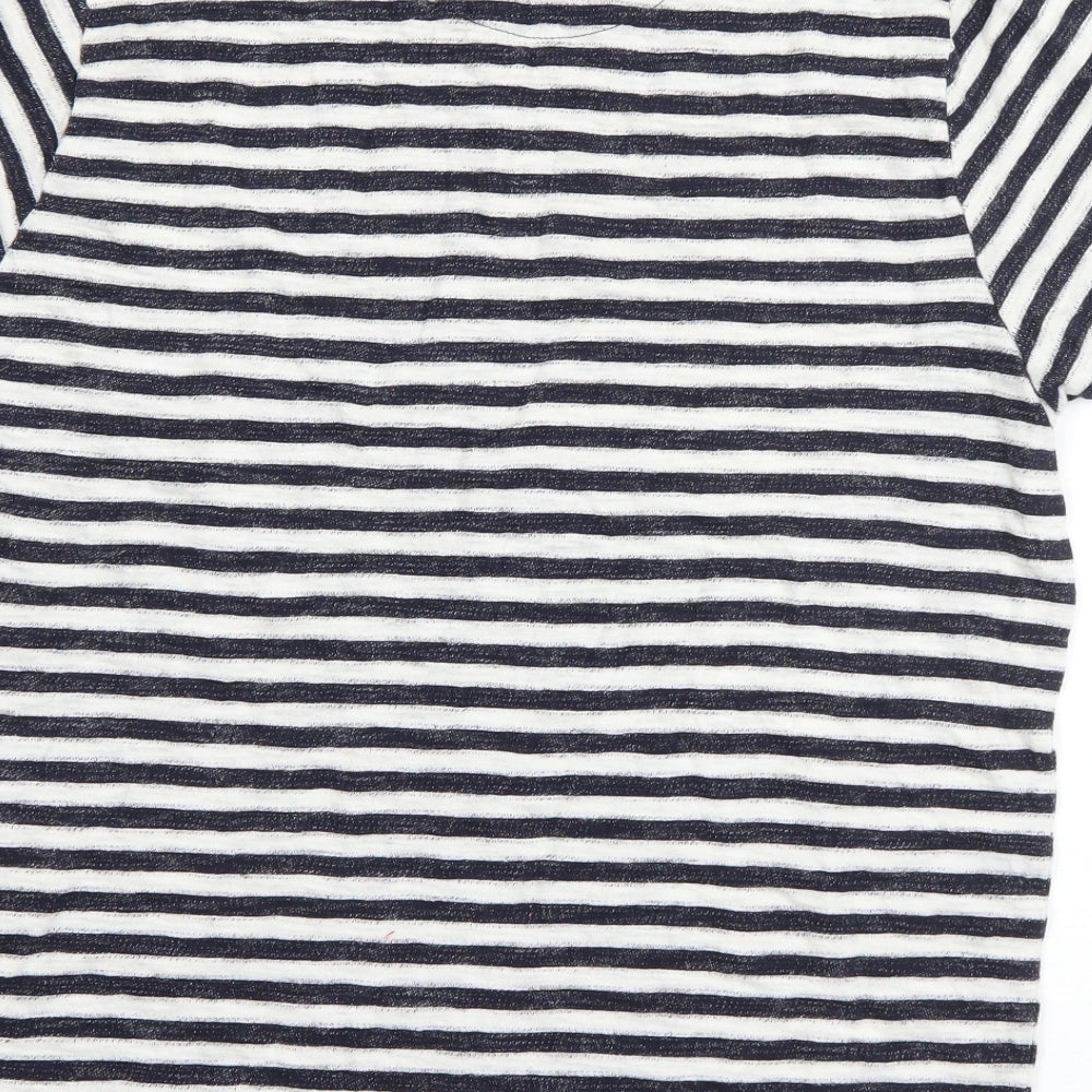 Nutmeg Mens Blue Striped Cotton  T-Shirt Size L Round Neck