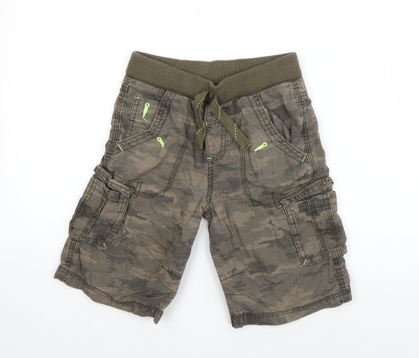 George Boys Green Camouflage Cotton Bermuda Shorts Size 7-8 Years  Regular Drawstring