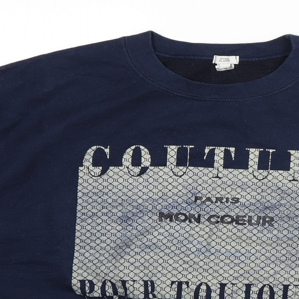 River Island Mens Blue  Cotton Pullover Sweatshirt Size S   - Couture